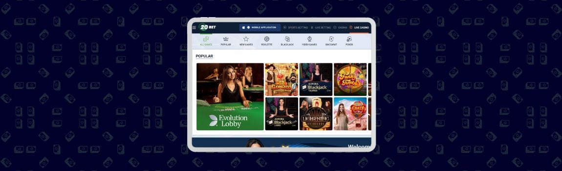 screenshot of 20Bet Casino in Brazil