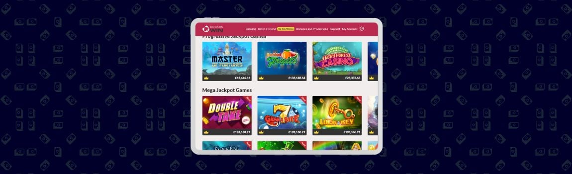 screenshot of PocketWIN Casino in the UK