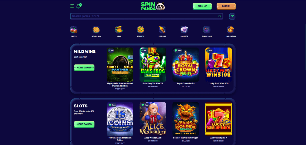 Screenshot of Spin Panda Casino